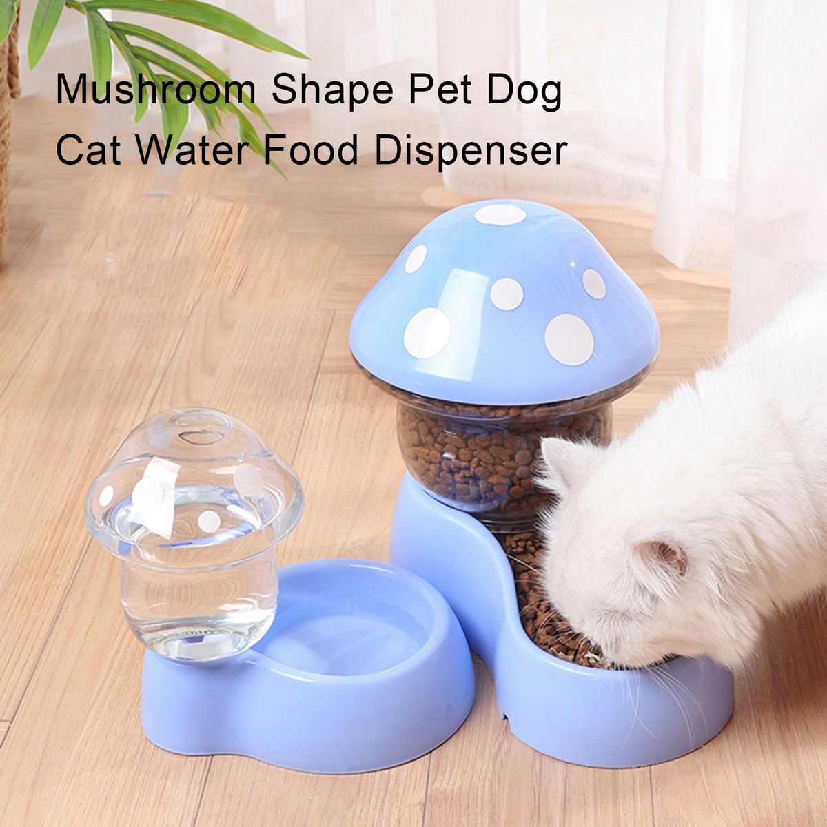1 Set Dog Water Dispenser Mushroom Shape Pet Dog Cat Water Food Feeding Holder Blue