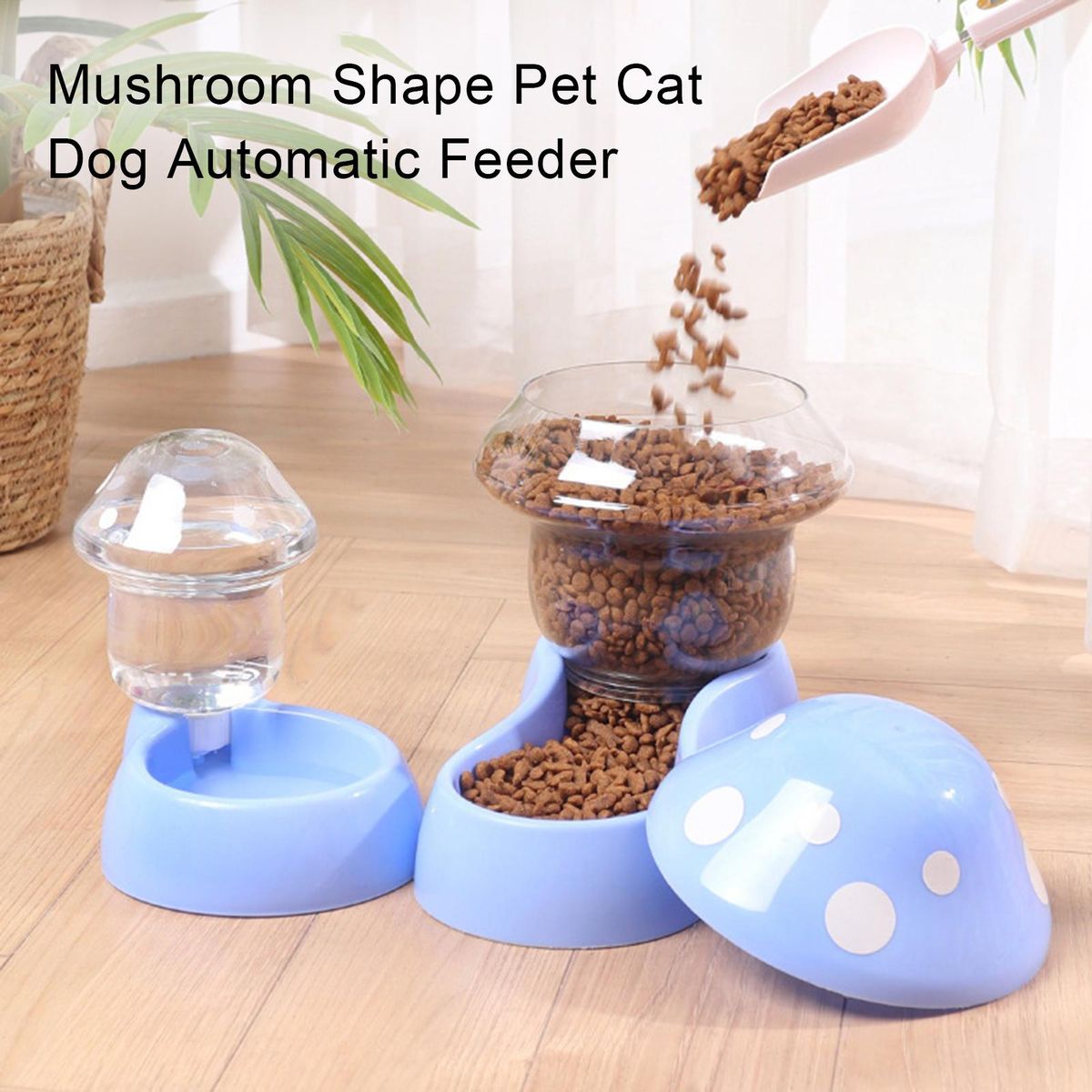 1 Set Dog Water Dispenser Mushroom Shape Pet Dog Cat Water Food Feeding Holder Blue