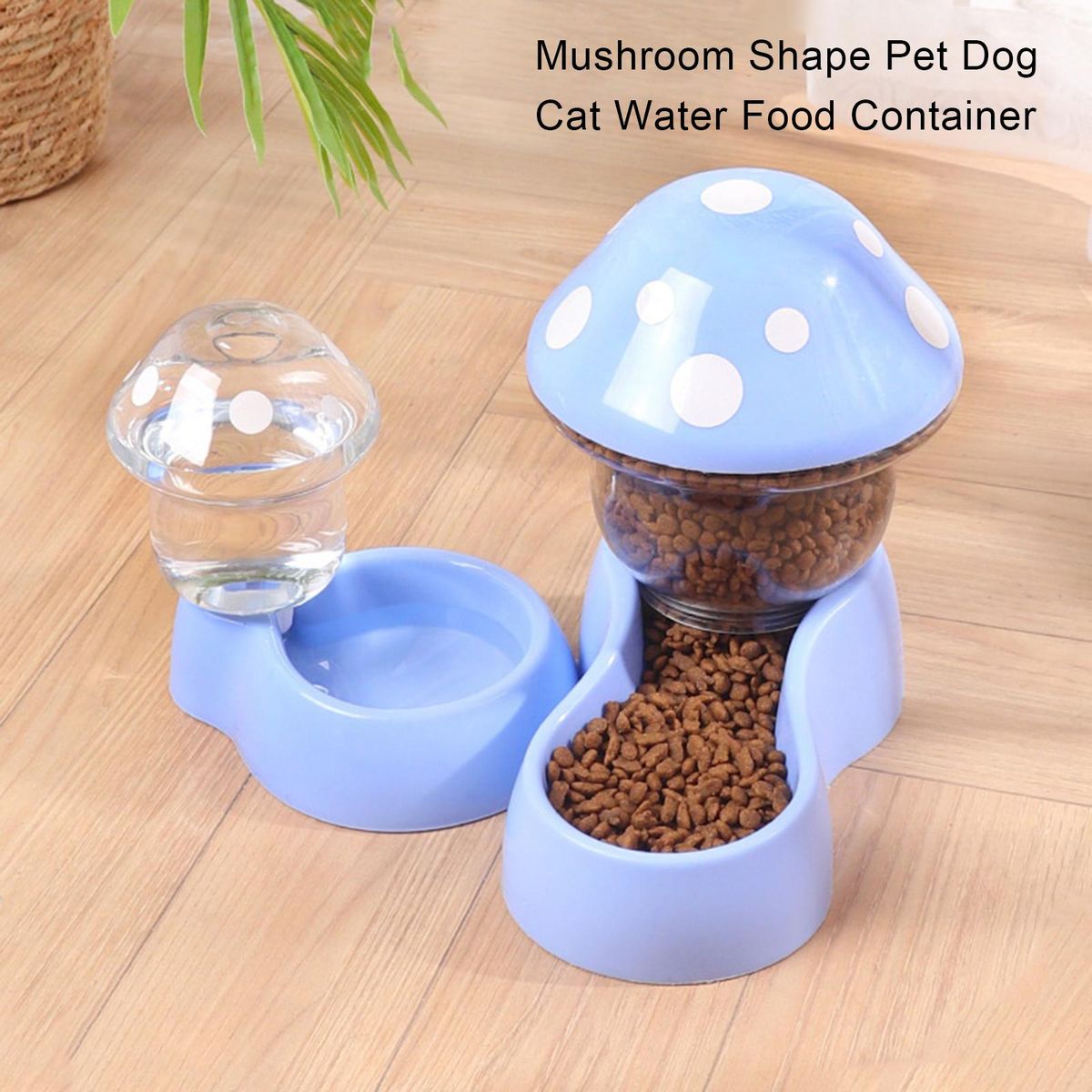 1 Set Dog Water Dispenser Mushroom Shape Pet Dog Cat Water Food Feeding Holder Blue
