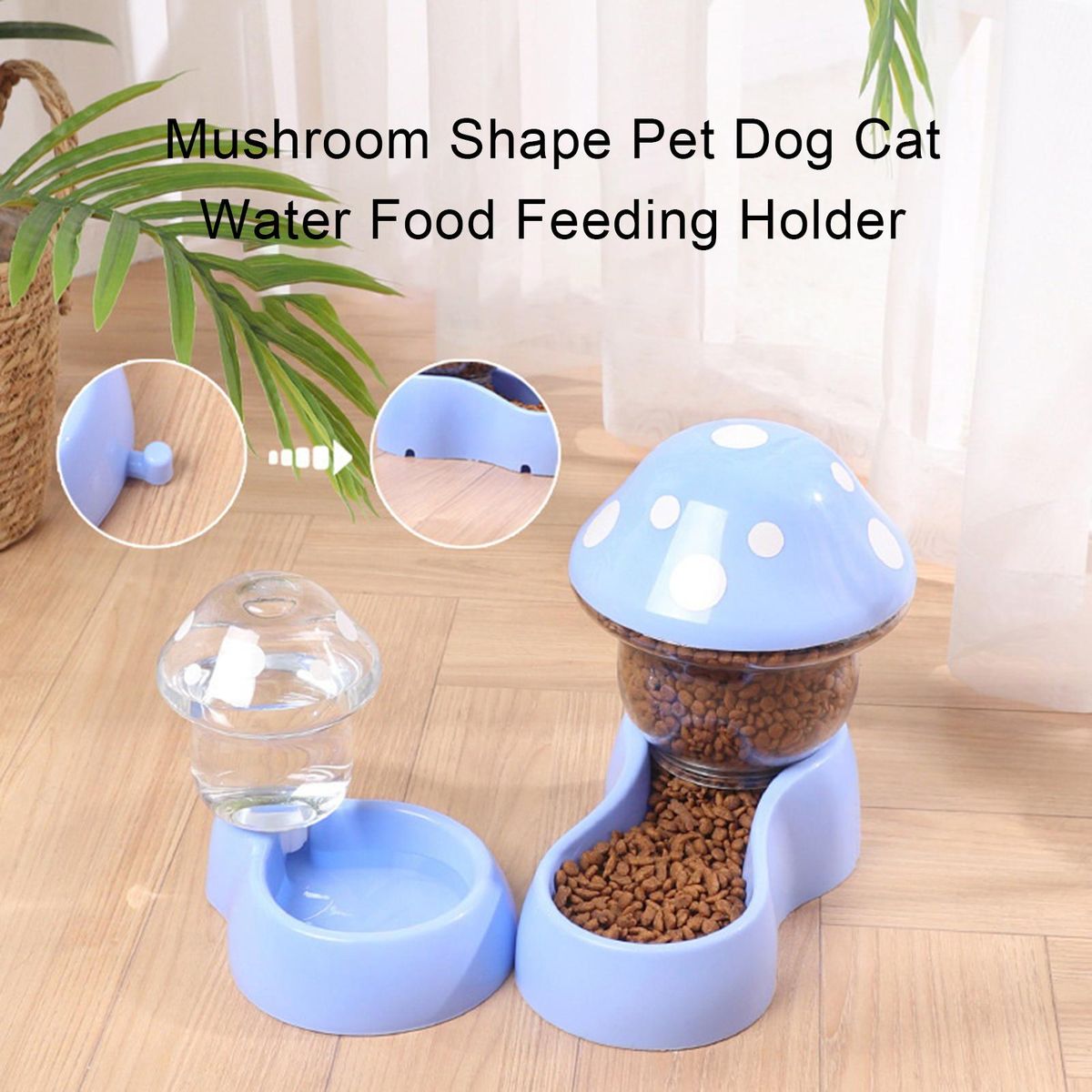 1 Set Dog Water Dispenser Mushroom Shape Pet Dog Cat Water Food Feeding Holder Blue