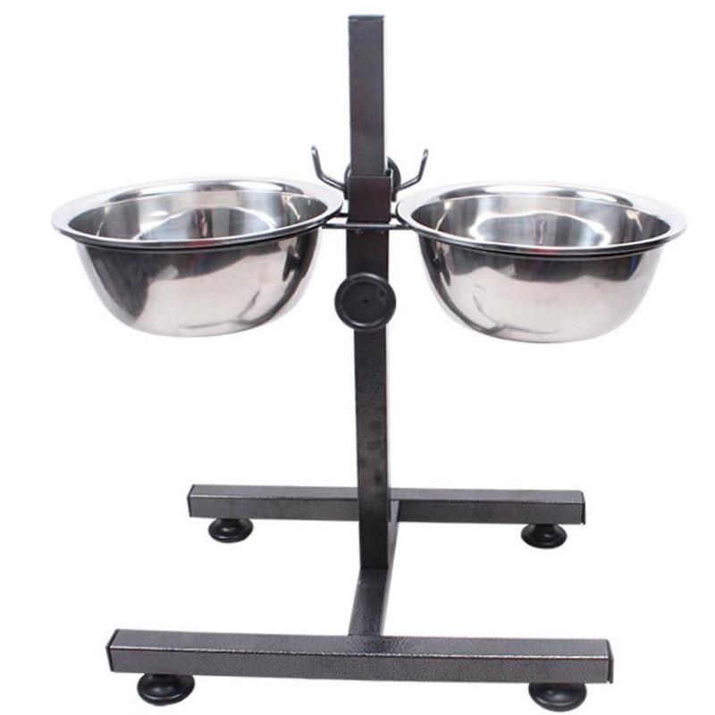 Double Bowls Pet Bowl Stand Stainless Steel Feeder Dogs