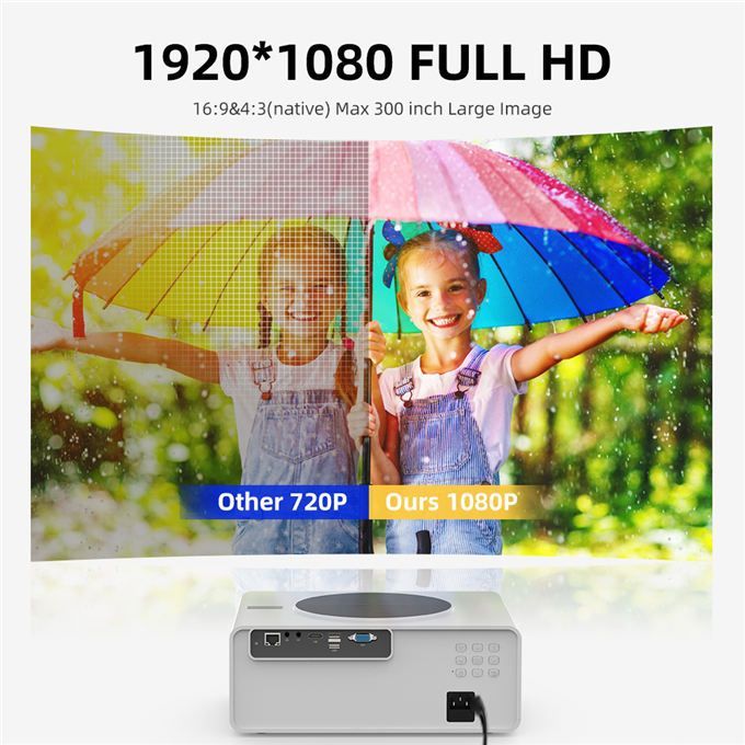 Max 300 "HD Large Screen TV Android Projector 1080P 6500 Lumens Home Theater Wifi HDMI USB Beamer