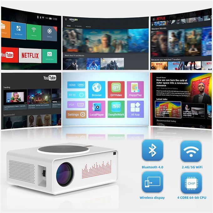 Max 300 "HD Large Screen TV Android Projector 1080P 6500 Lumens Home Theater Wifi HDMI USB Beamer