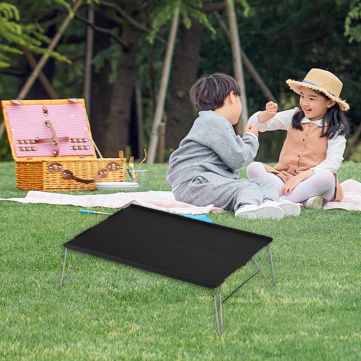 1 Set Collapsible Table Heavy Duty Camping Collapsible Tea Table Black