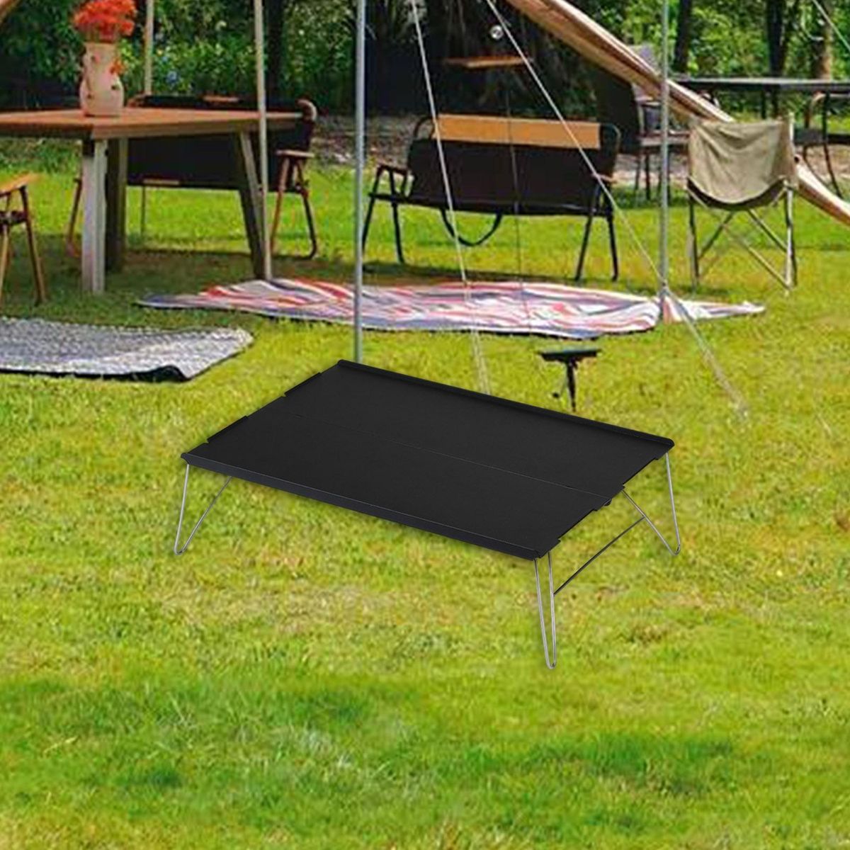 1 Set Collapsible Table Heavy Duty Camping Collapsible Tea Table Black