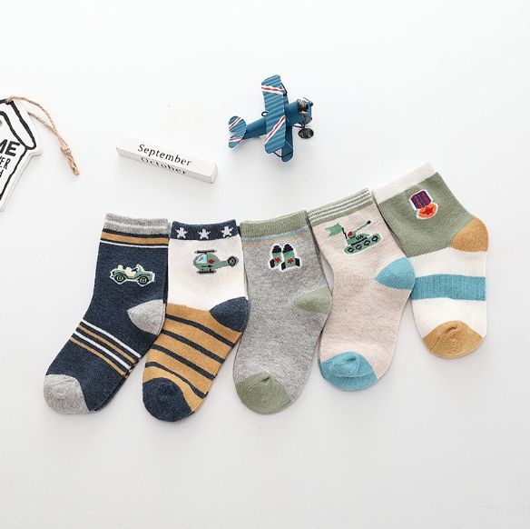 5 Pairs Sets Colorful Cute Kids Socks Striped Letter Toddler Boys School