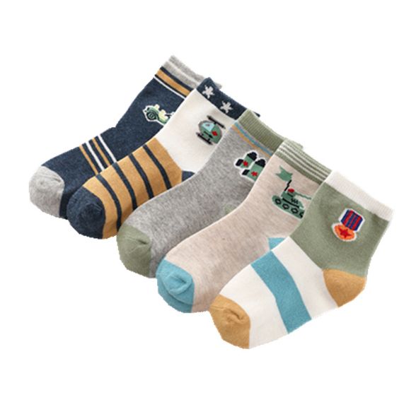 5 Pairs Sets Colorful Cute Kids Socks Striped Letter Toddler Boys School