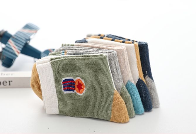 5 Pairs Sets Colorful Cute Kids Socks Striped Letter Toddler Boys School