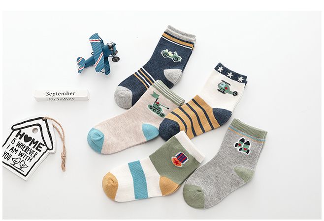5 Pairs Sets Colorful Cute Kids Socks Striped Letter Toddler Boys School