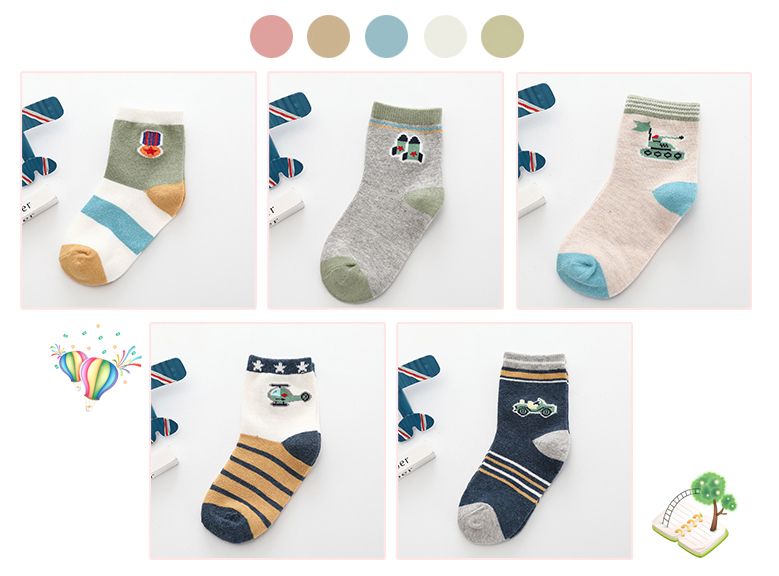 5 Pairs Sets Colorful Cute Kids Socks Striped Letter Toddler Boys School