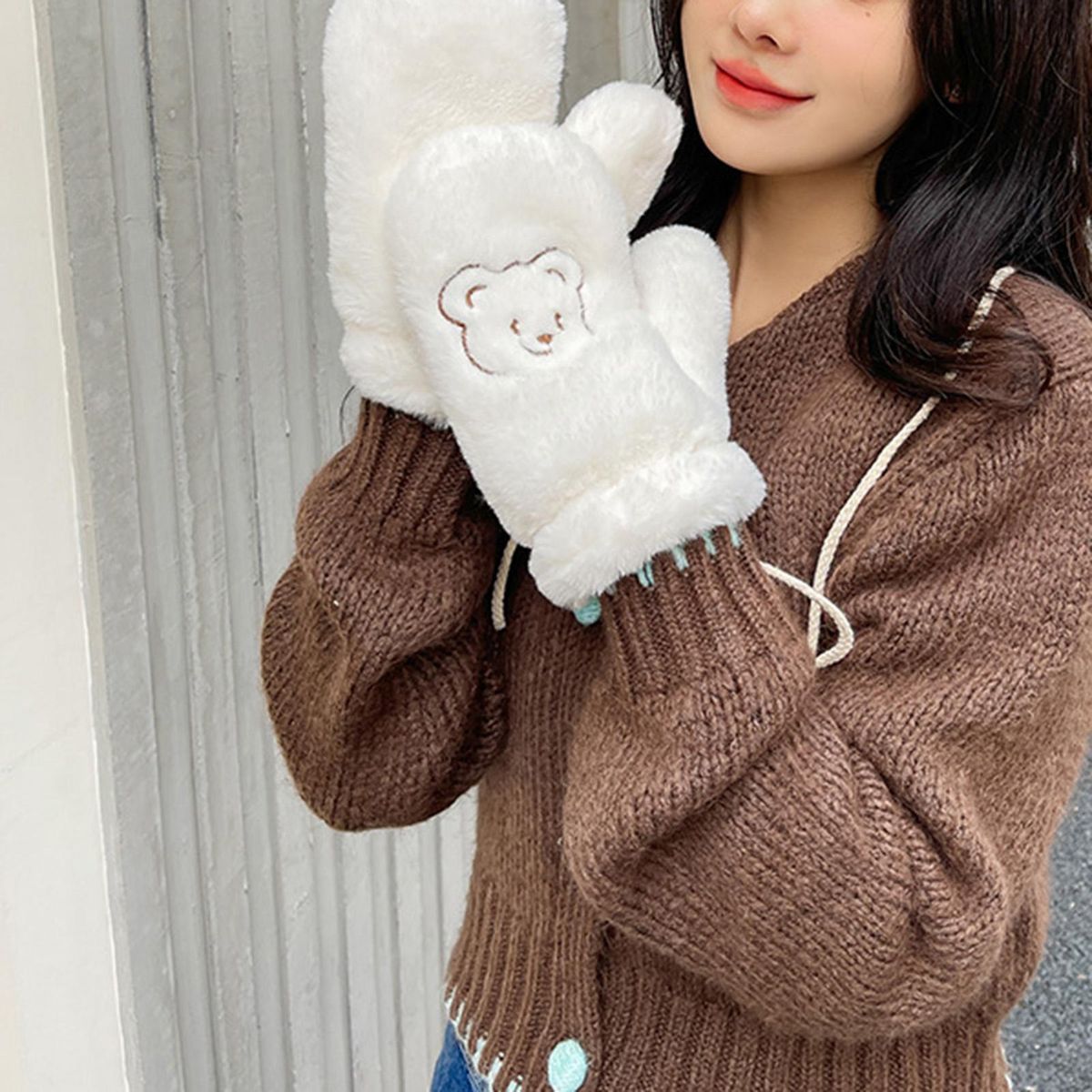 2PcsSet Scarf Set Warm Plush Solid Color Scarf Set White