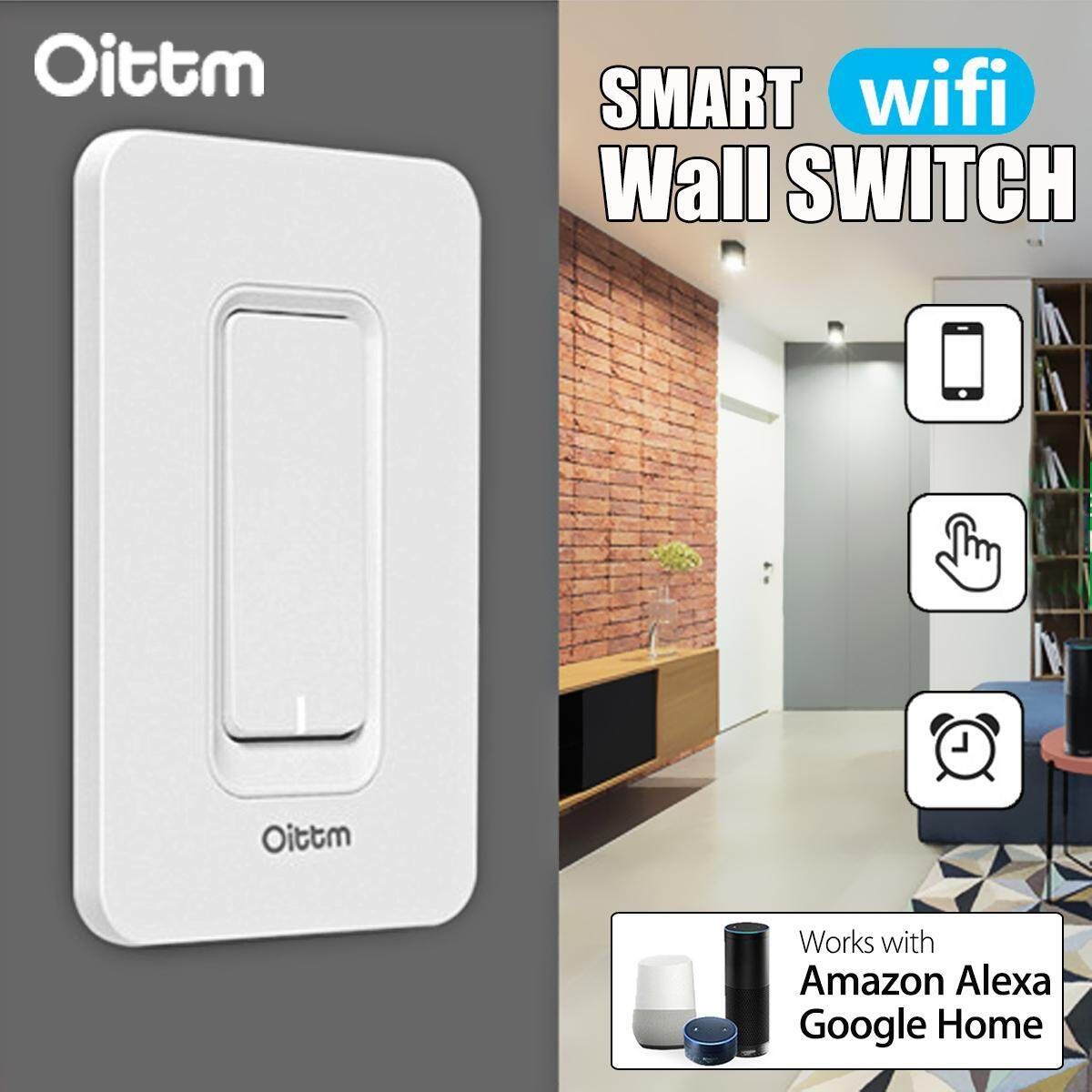 Oittm 110V WIFI Smart Wall Switch APP RC Timing Works With Echo/Alexa/Google US
