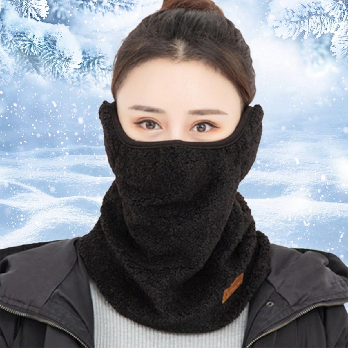Women Earmuffs Coldproof Cycling Face Cover Scarf Black