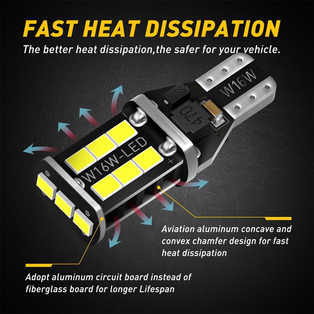 2PCS W16W LED T15 CANBUS Car Backup Reverse Lights Bulb NO OBC ERROR Tail Lamp For Lada Granta Niva Priora Kalina Xray Vesta T10 W5W White
