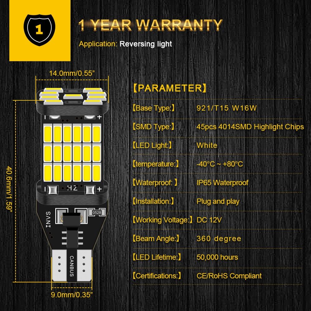2pcs T15 Led Canbus LED Bulb Car Backup Reverse Lights For Toyota C-HR Corolla Rav4 Yaris Avensis Camry CHR Auris Hilux 921 W16W White