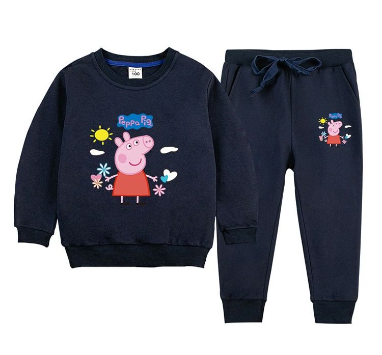 BOY GIRL UNISEX PEPPA PIG TOP QUALITY  2PSC SET - NAVY BLUE