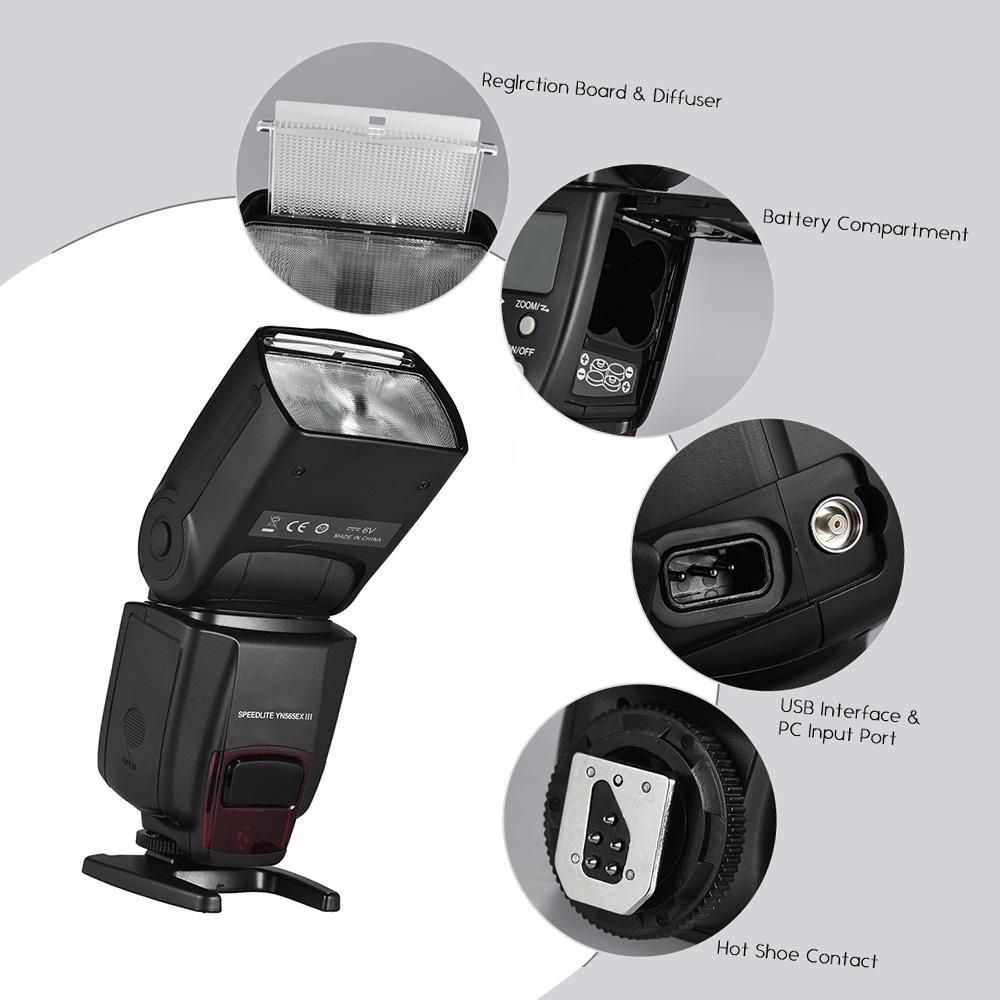 YN565EX III Wireless TTL Slave Flash Speedlite GN58 High Speed Recycling System Supports USB Firmware Upgrade Replacement for Canon DSLR Camera