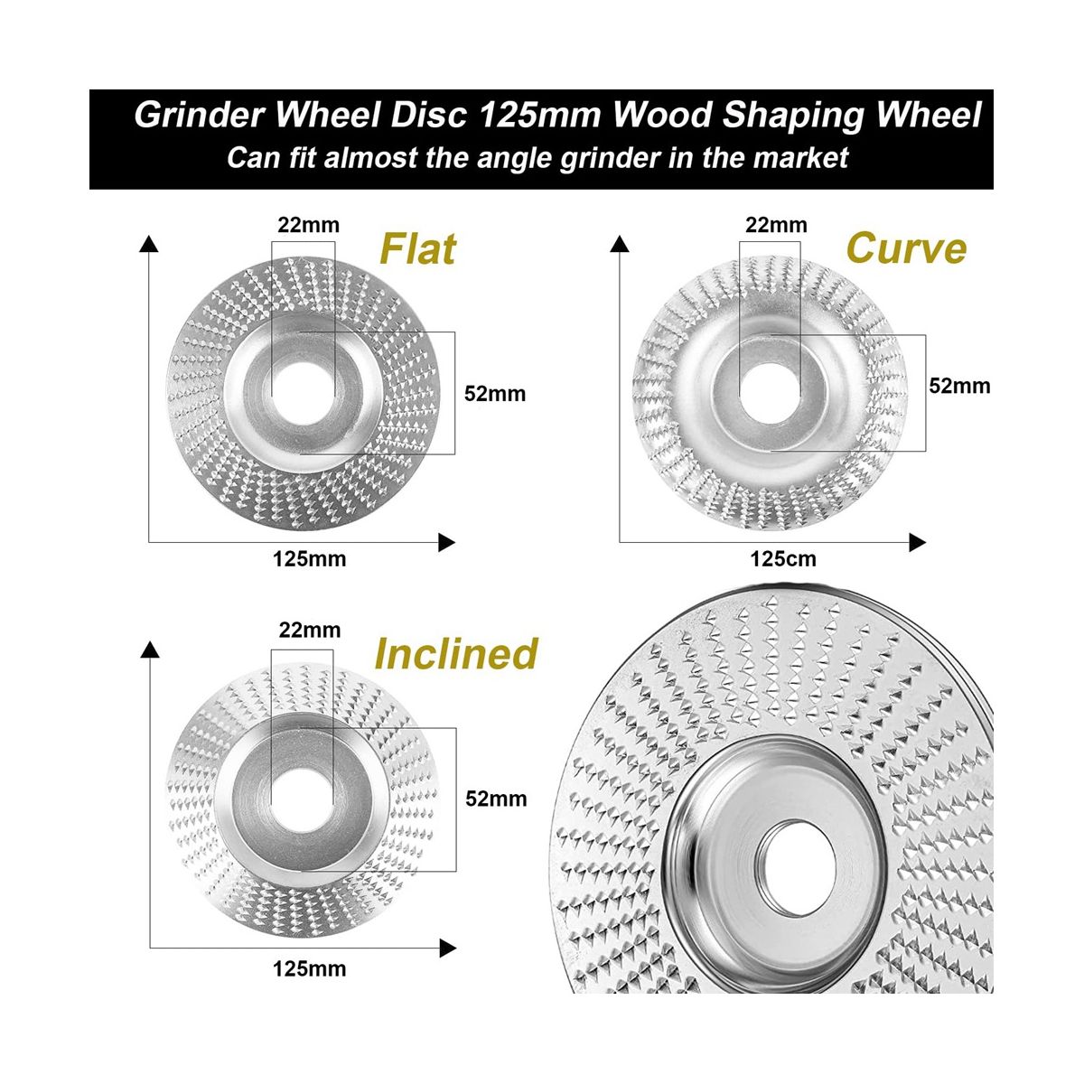3 Pieces Wood Grinding Disc for Angle Grinder 125Mm, Wood Cutter Rasp Disc Grinding Discs Angle Grinder