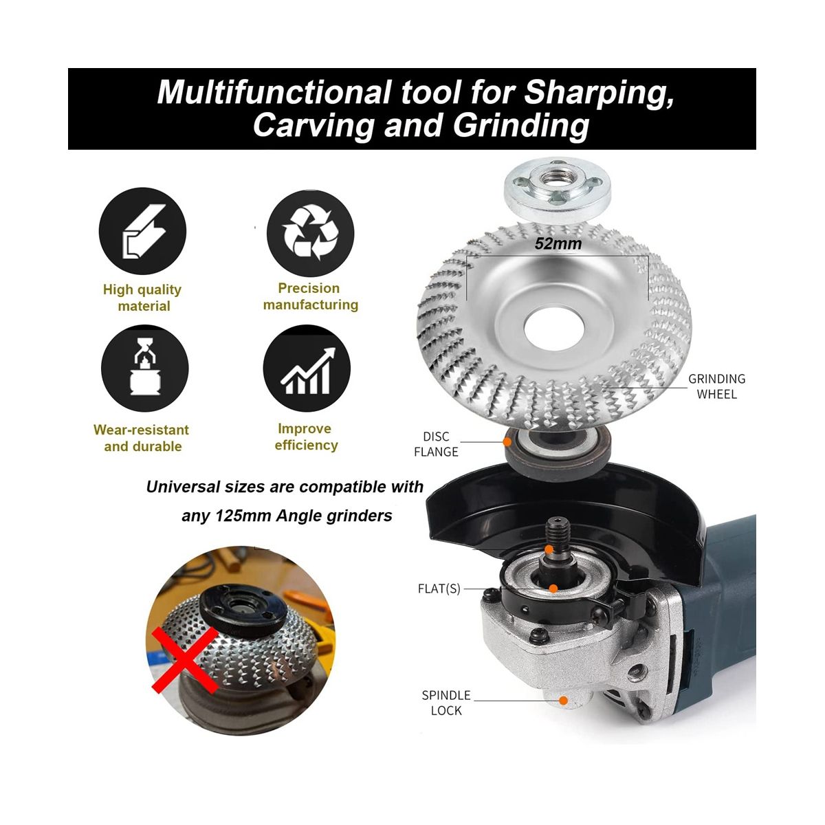 3 Pieces Wood Grinding Disc for Angle Grinder 125Mm, Wood Cutter Rasp Disc Grinding Discs Angle Grinder