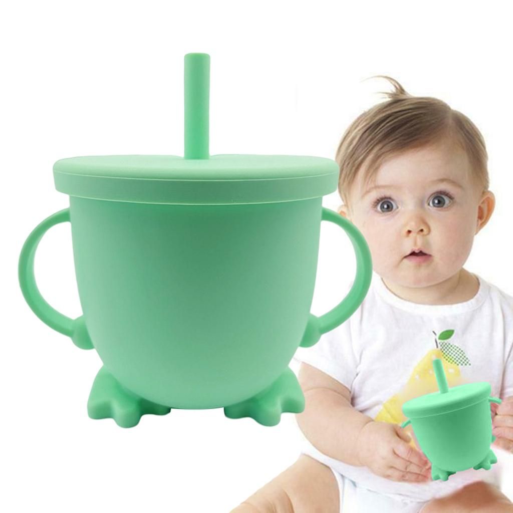 1pc Solid Color Baby Sippy Cups Feeding Cups Kid Bottle Sprill Green