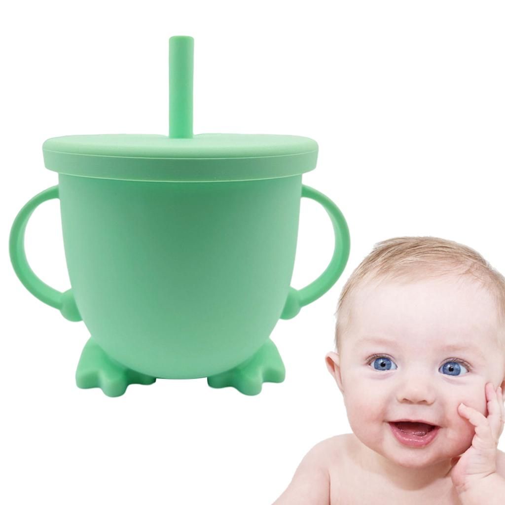 1pc Solid Color Baby Sippy Cups Feeding Cups Kid Bottle Sprill Green