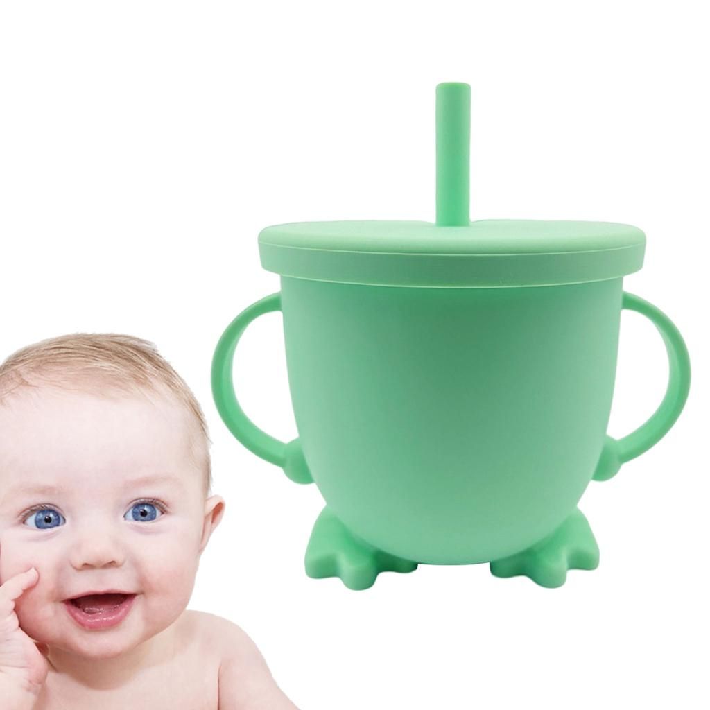 1pc Solid Color Baby Sippy Cups Feeding Cups Kid Bottle Sprill Green