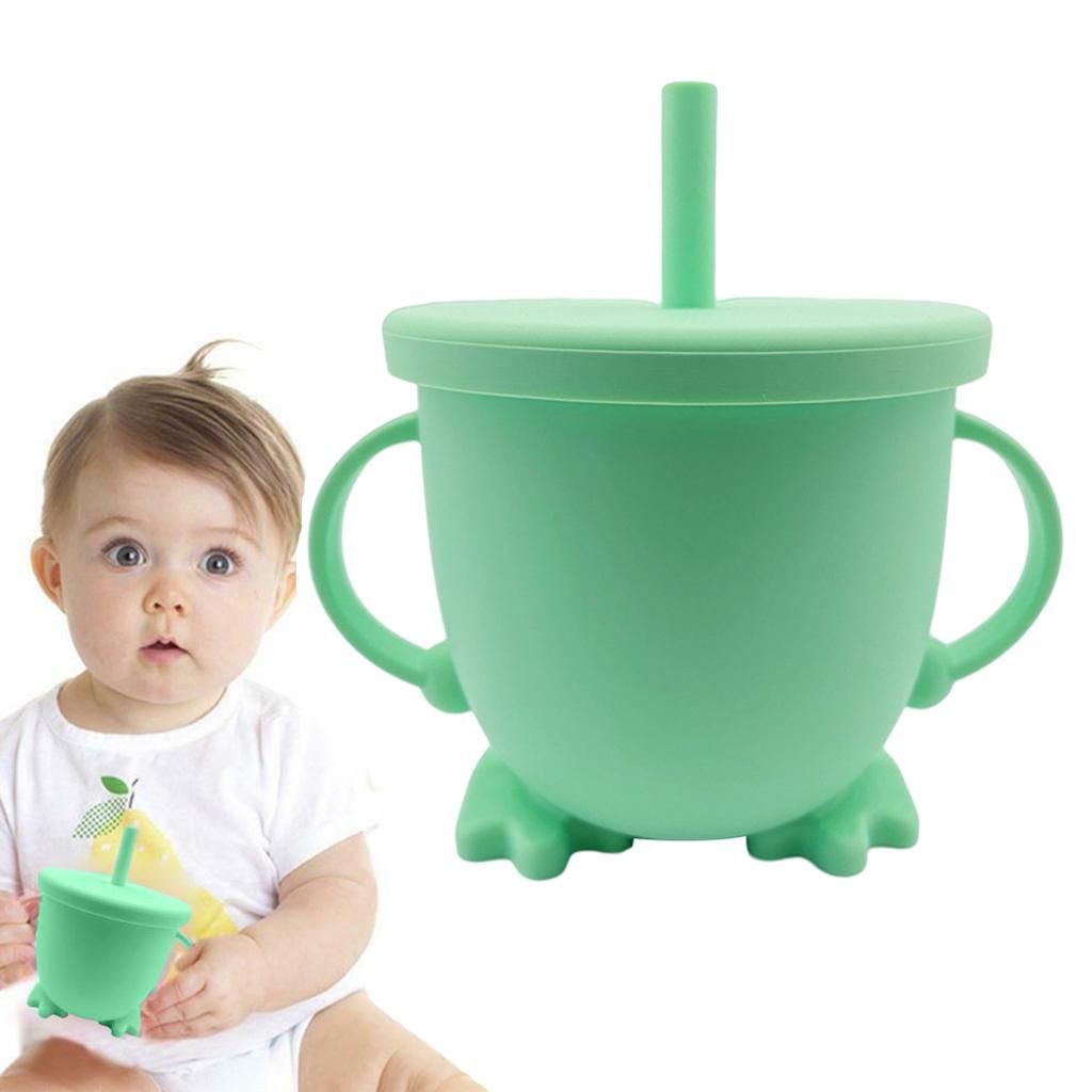 1pc Solid Color Baby Sippy Cups Feeding Cups Kid Bottle Sprill Green