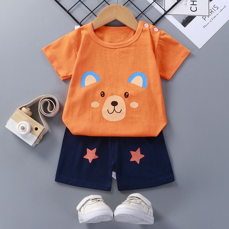 Summer Cotton Children's Short Sleeve Suit - Orange