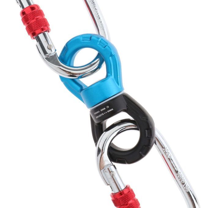 Rope Swivel Rotational Hanging 1 Ring 2 Carabiners Blue Black