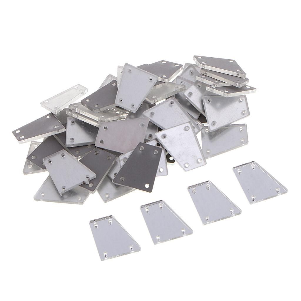 50x Mirror Design Sew On Acrylic Crystal Rhinestones Flat Back White