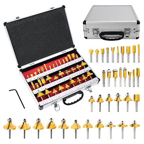 BTSHUB 35Pcs Tungsten Carbide Tip Router Bit Set 14in Shank