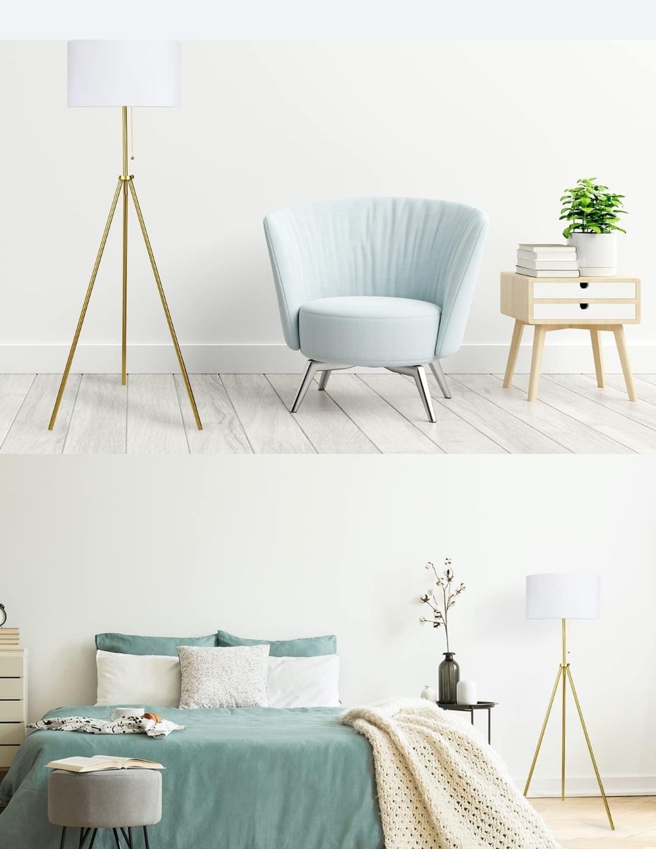 GOLD TRIPOD FLOOR LAMP - ADJUSTABLE