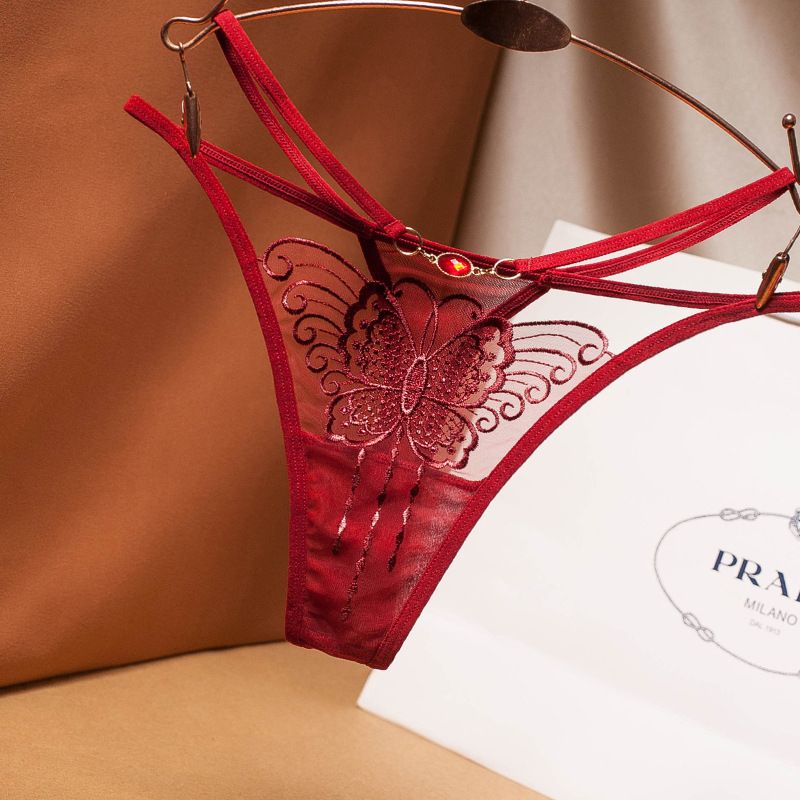 2 Pcs/Women's Embroidered Sexy Underwear G-string Tangas/Claret