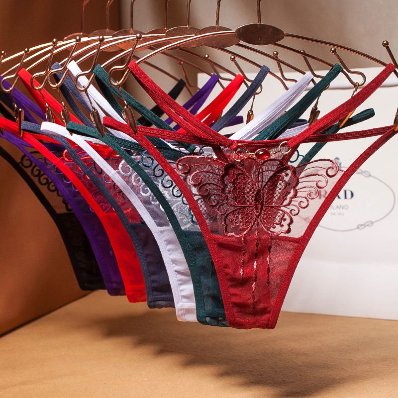 2 Pcs/Women's Embroidered Sexy Underwear G-string Tangas/Claret
