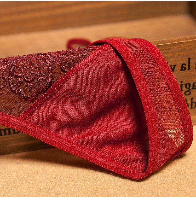 2 Pcs/Women's Embroidered Sexy Underwear G-string Tangas/Claret