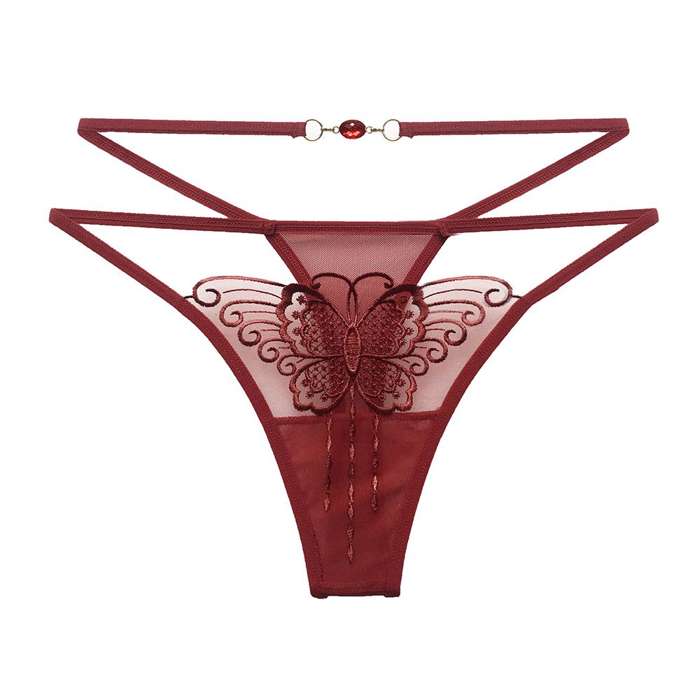 2 Pcs/Women's Embroidered Sexy Underwear G-string Tangas/Claret