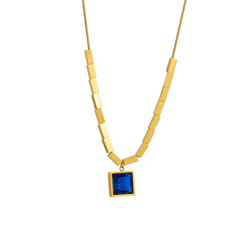 DIEYURO 316L Stainless Steel Square Blue Zircon Necklace For Women New Trend Geometric Clavicle Chain Neck Jewelry Party Gifts