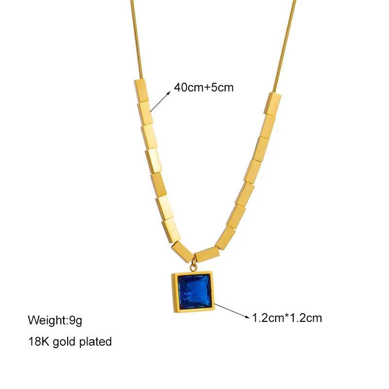 DIEYURO 316L Stainless Steel Square Blue Zircon Necklace For Women New Trend Geometric Clavicle Chain Neck Jewelry Party Gifts