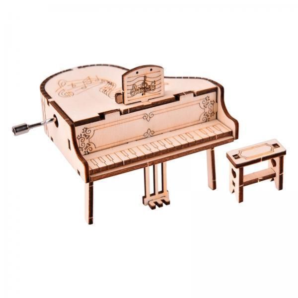 2x Wooden Piano Handmade Hand Crank Engraved Wood Music Box For Adult
