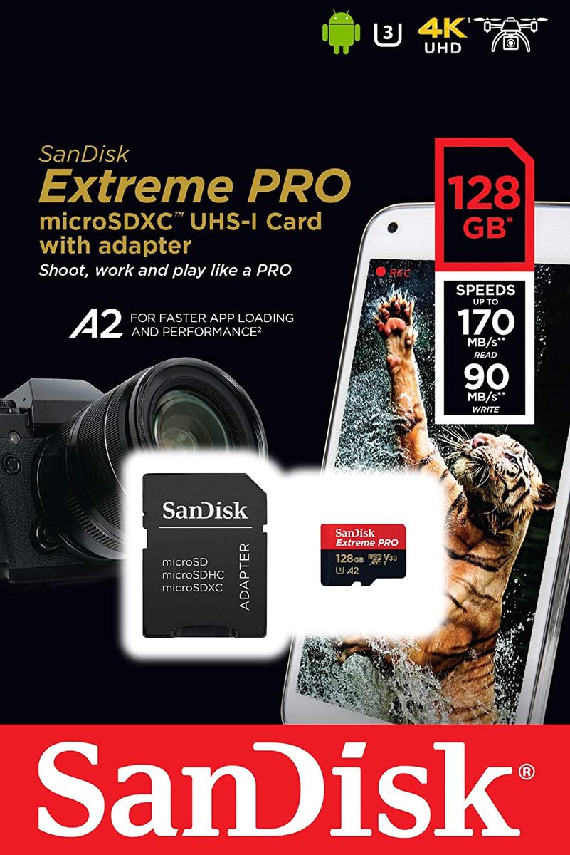 Extreme Pro SDXC UHS-I U3 A2 V30 128GB + Adapter