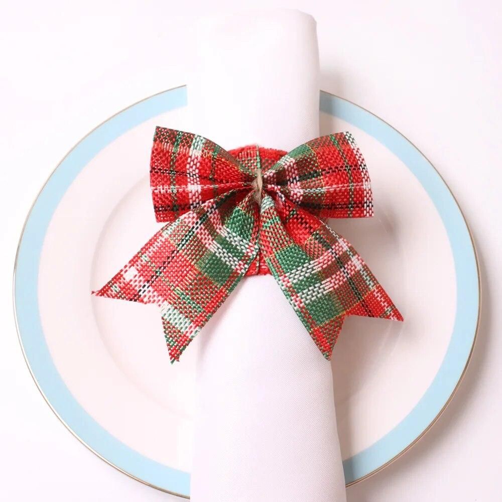 6pcs Christmas ribbon bow napkin buckle napkin ring cloth ring