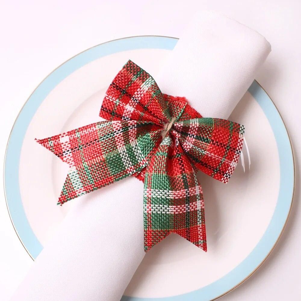 6pcs Christmas ribbon bow napkin buckle napkin ring cloth ring