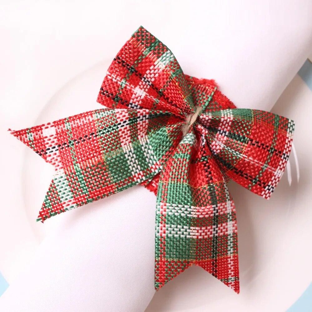 6pcs Christmas ribbon bow napkin buckle napkin ring cloth ring