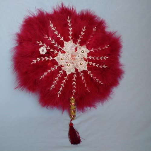 La Fezi Wine And Peach Colour Bridal Handfan