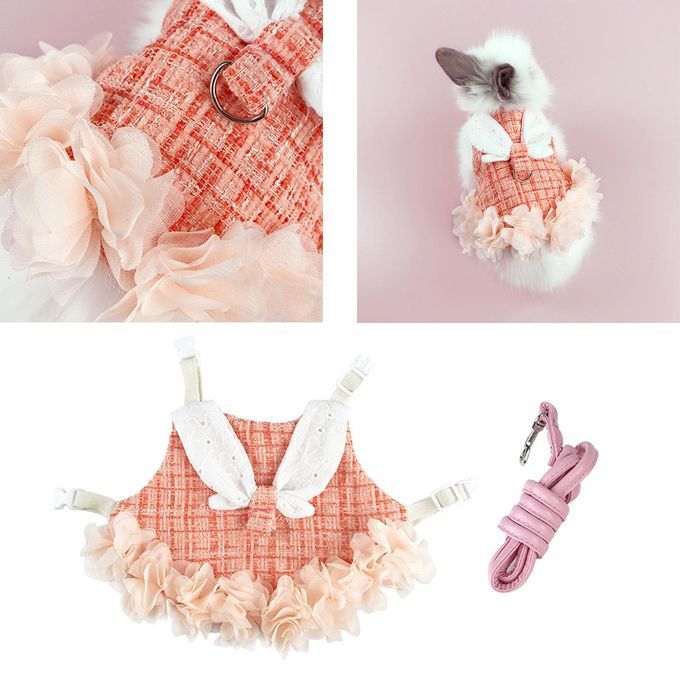 Rabbit Harness Walking Vest Harness Leash Set Orange S