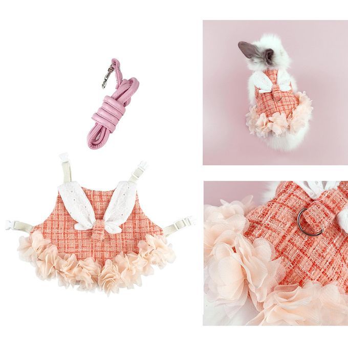 Rabbit Harness Walking Vest Harness Leash Set Orange S
