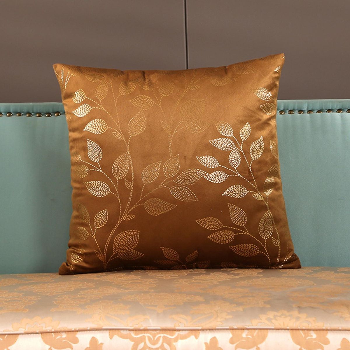 Hand Washable Pillow Cover Soft Print Pillowcase with Hidden Zipper Brown