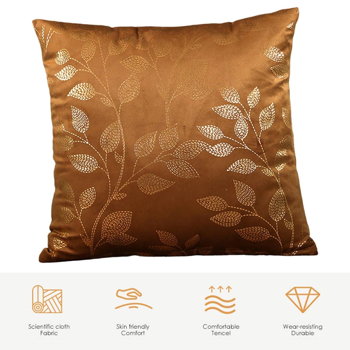 Hand Washable Pillow Cover Soft Print Pillowcase with Hidden Zipper Brown