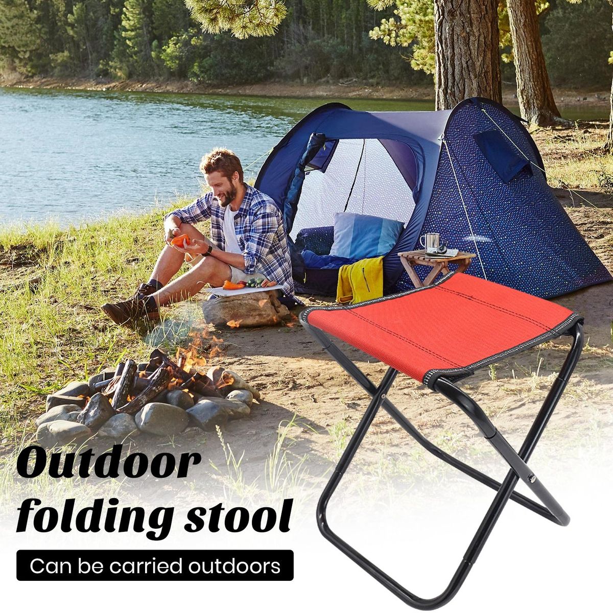 Foldable Stool Portable Foldable Camping Stool Stable for Outdoor Red