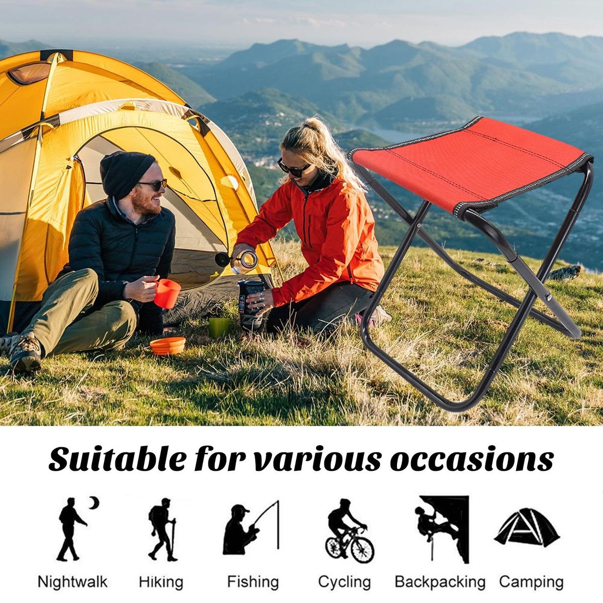 Foldable Stool Portable Foldable Camping Stool Stable for Outdoor Red